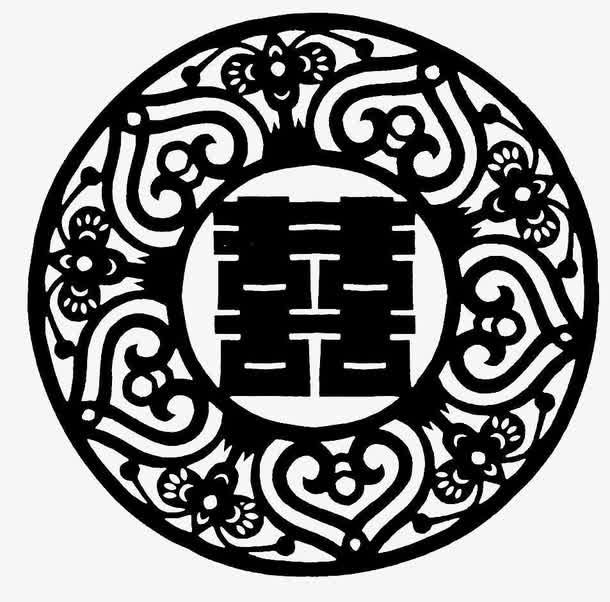 中国风双喜传统文化镂空剪纸素材