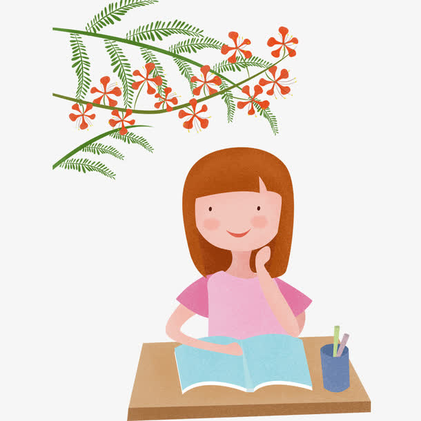手绘看书女孩