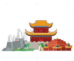 卡通大理城楼石林psd分层