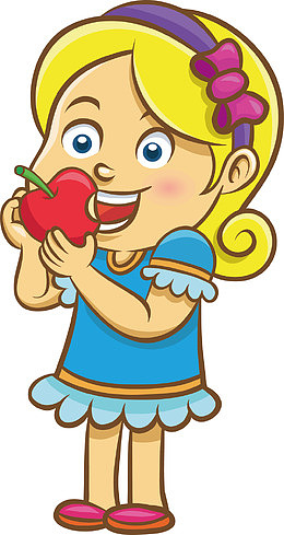 吃苹果的小女生矢量图