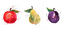 卡通手绘苹果梨子插画合集