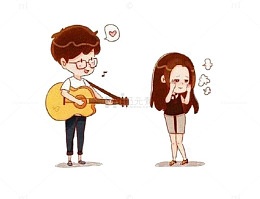 弹吉他的男孩与可爱女孩