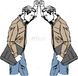 矢量手绘照镜子的公务员