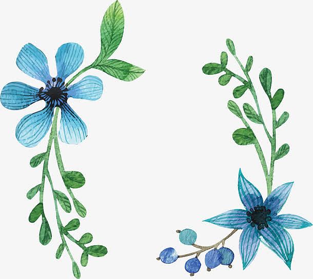 蓝色手绘花朵标题框