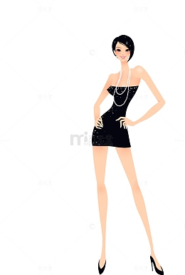 长腿短发美女卡通矢量人物插画