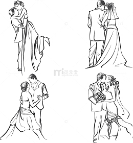 手绘素描婚礼小人免费素材