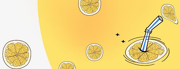 柠檬果茶文艺手绘黄色背景