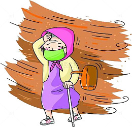 沙尘暴中的老奶奶