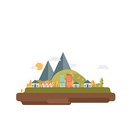 矢量秋季山林山村树林风景