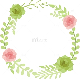 粉色绿色蔷薇花花藤花环