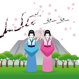 穿着和服的日本女人卡通素材