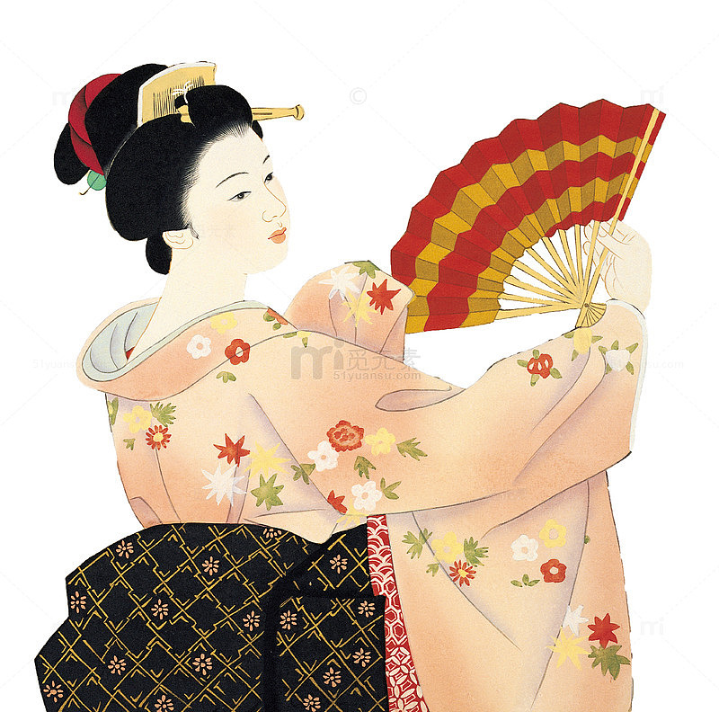 拿着扇子的日本和服女