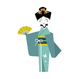 矢量手绘卡通日本艺伎