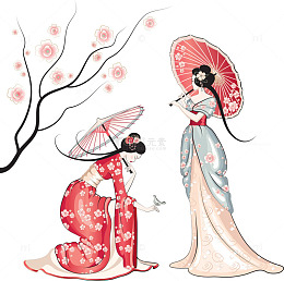 打伞的和服美女