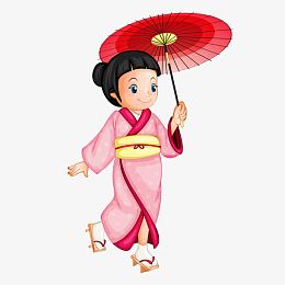 卡通日本穿和服女孩装饰图案