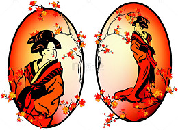 枫叶与和服女人