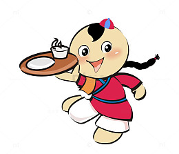 手绘穿红衣古代客栈店小二