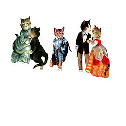 穿着衣服拟人化的猫情侣，猫侦探