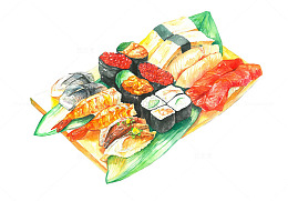 手绘风格日式料理