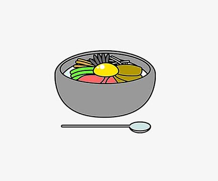 韩式拌饭png卡通手绘海鲜每条png韩国元素 韩国美食png和面粉png卡通