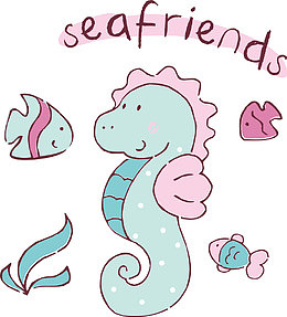 卡通海洋海马矢量手绘可爱