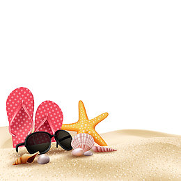 夏季沙滩边场景矢量图