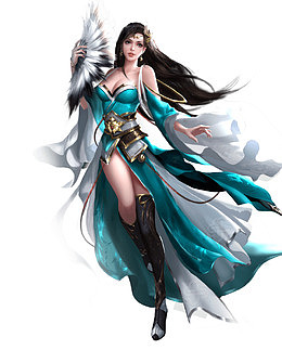 手绘古典妖艳蒲扇美女
