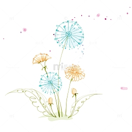 手绘蓝色蒲公英