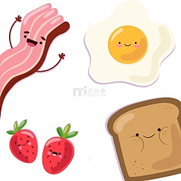 卡通表情早餐食物矢量图