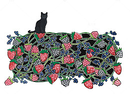矢量树莓和猫