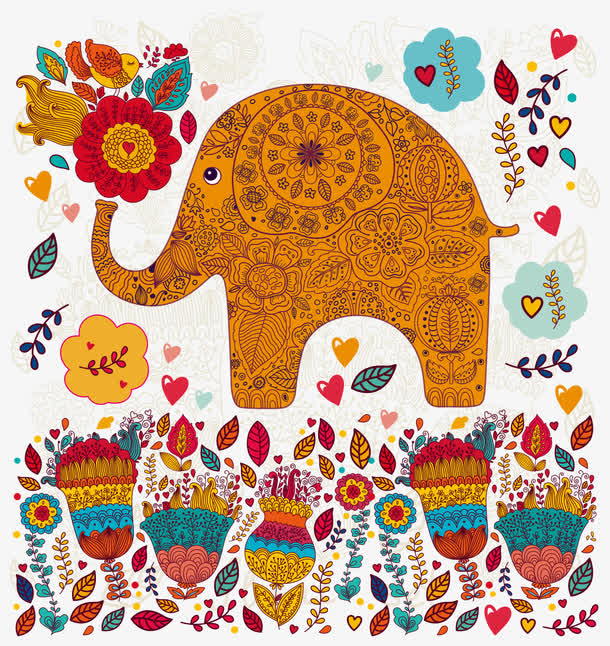 卡通彩色大象矢量