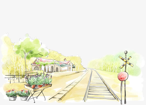 铁轨边的盆栽