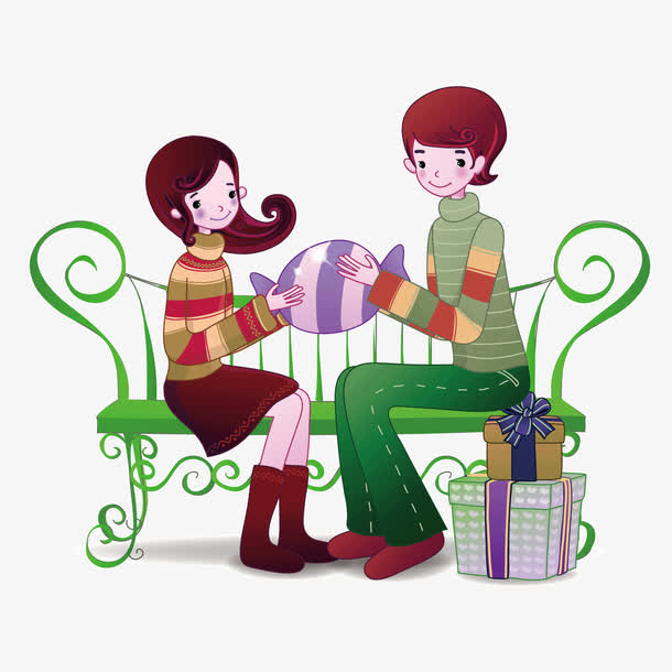 矢量卡通情侣长椅