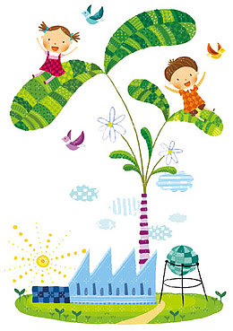 小孩坐在叶子上玩耍