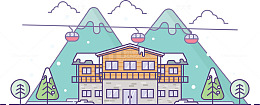 卡通扁平化雪地中的别墅小屋