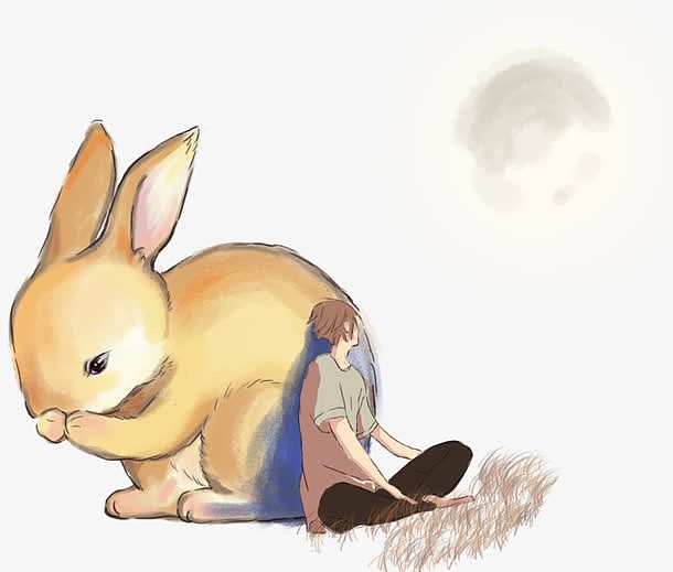 卡通手绘圆月玉兔