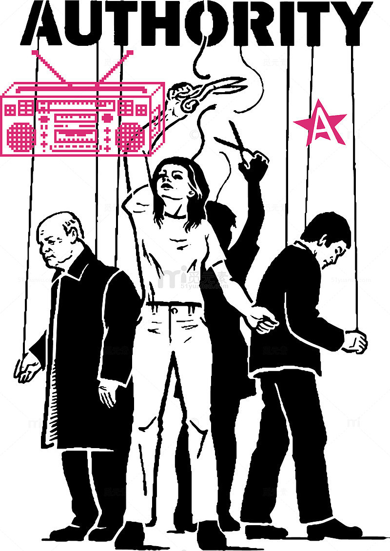 提线木偶女人男人印花矢量