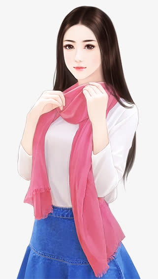 手绘中分长发美女