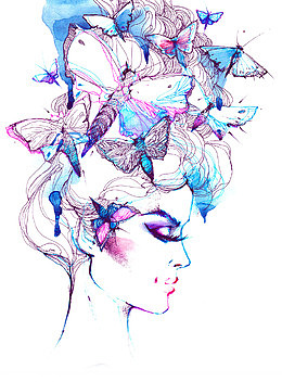 五彩的美女手绘图