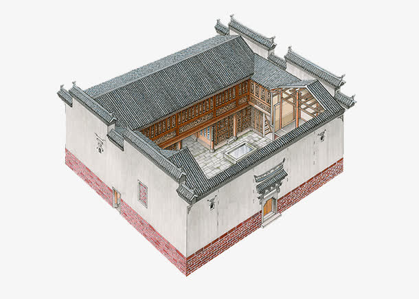 手绘四合院素材免费下载_觅元素