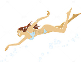 矢量游泳的女人和气泡