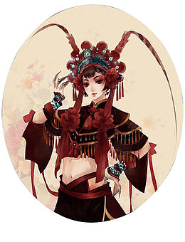 手绘戏曲女元帅