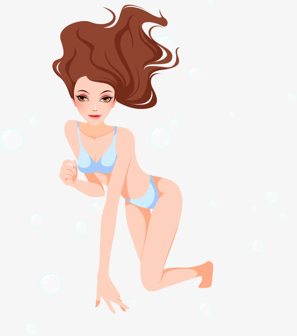 手绘游泳的女士和气泡
