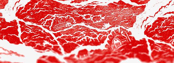 红色手绘山河图