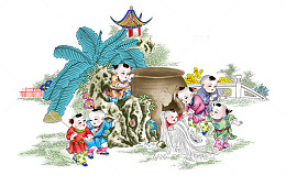 司马光砸缸国画