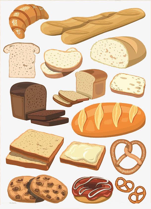 手绘各种面包