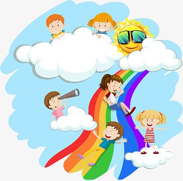 矢量手绘彩虹滑梯png矢量卡通大型积木滑梯png小孩开心的笑png粉色