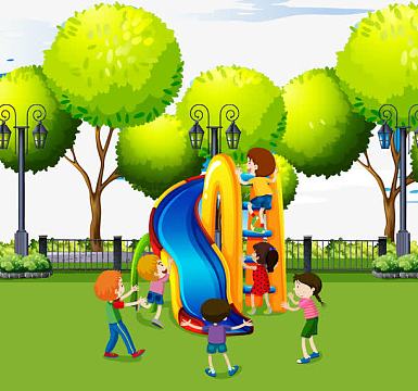玩滑梯的孩子们卡通素材