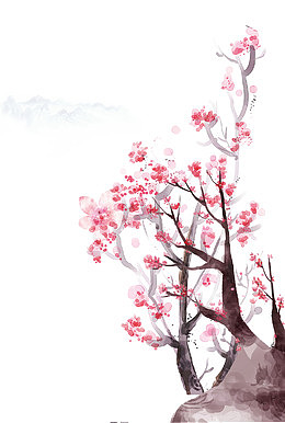 手绘水彩桃花树