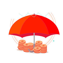 红色的雨伞和金币